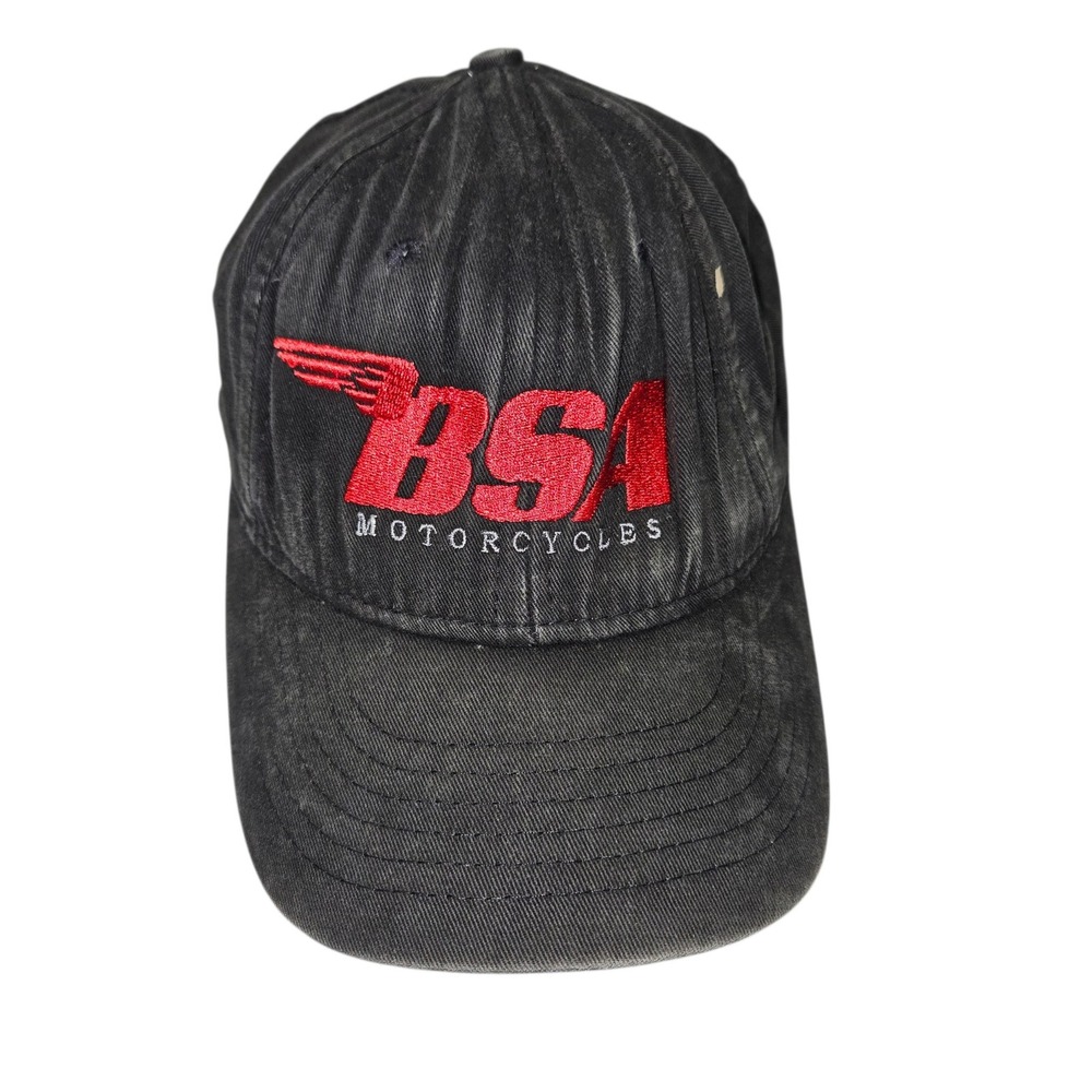 VTG BSA Motorcycles Snapback Hat Faded Black Embroidered Logo Cap Sz L/XL